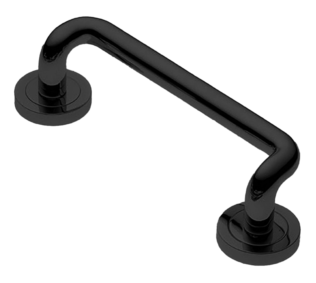 Ручка-скоба дверная SNAKE PH NERO на круглой розетке, цвет черный, латунь фото купить Омск