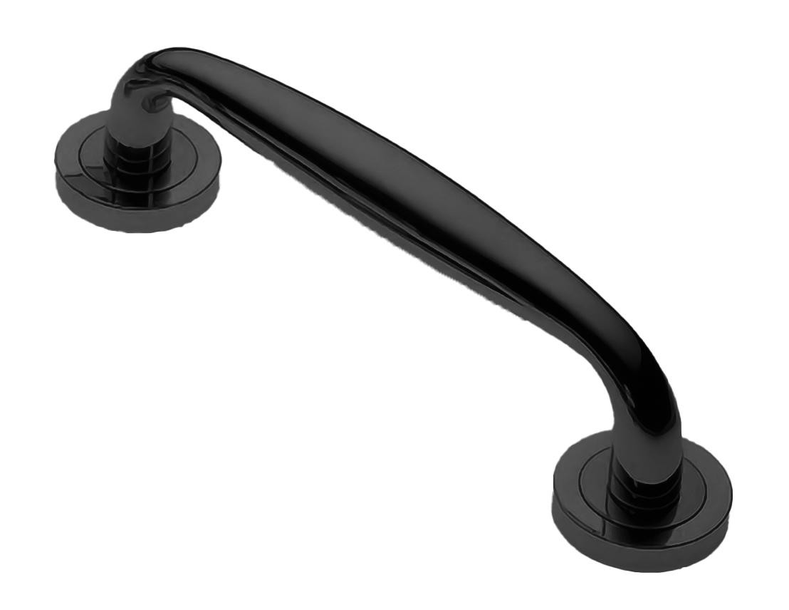 Ручка-скоба дверная Ручка-скоба дверная AIR W1 NERO на круглой розетке, цвет черный, латунь фото купить Омск