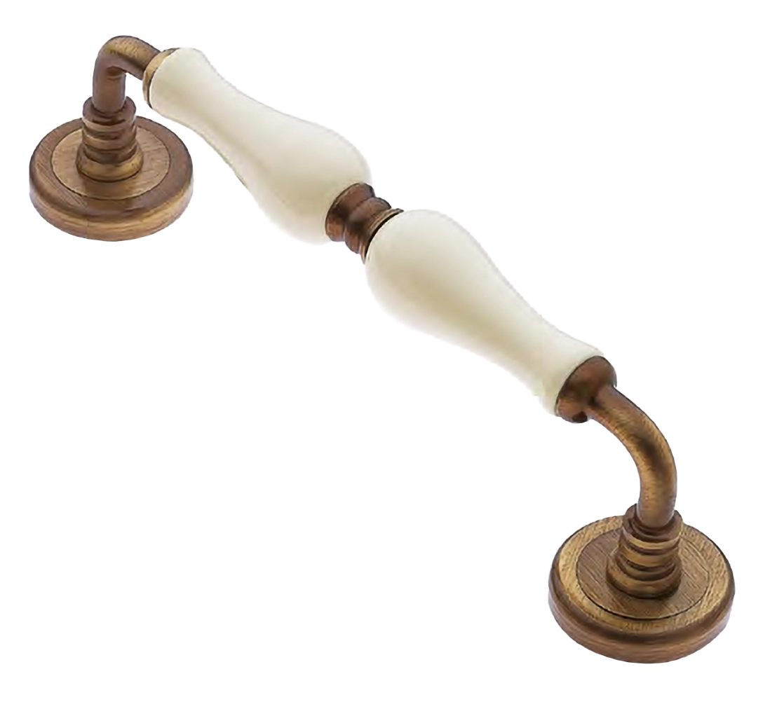 Ручка-скоба дверная Ручка-скоба дверная CERAMICA PH OBR/CHAMP на круглой розетке, цвет бронза/шампань, латунь фото купить Омск