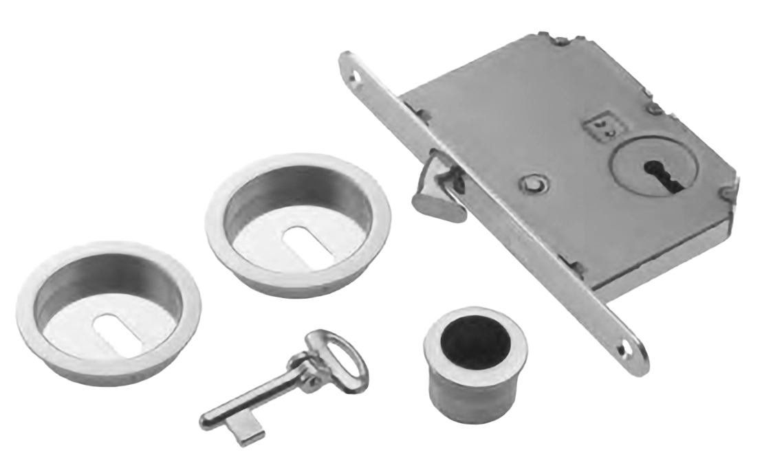 Комплект ручек для раздвижной двери ART.54/B CSA с пальчиковой ручкой, замком и ключом, цвет - матовый хром фото купить Омск