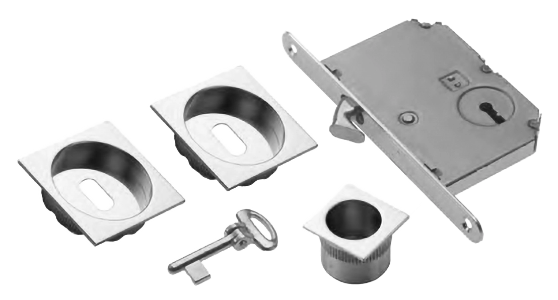 Комплект ручек для раздвижных дверей ART.54B/Q CRO с пальчиковой ручкой, замком и ключом, цвет - хром фото купить Омск