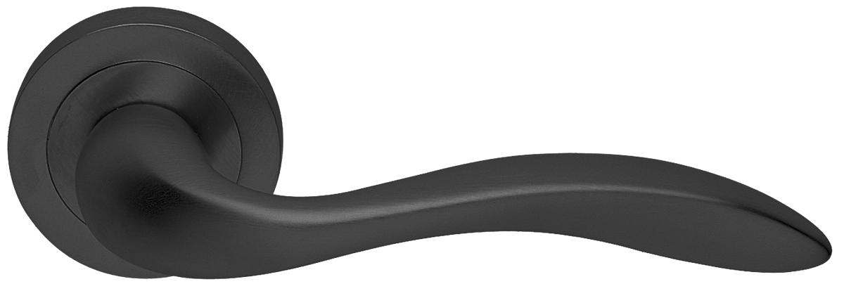 Ручка дверная LEON R2 NERO раздельная на круглой розетке, цвет черный, латунь фото купить в Омске