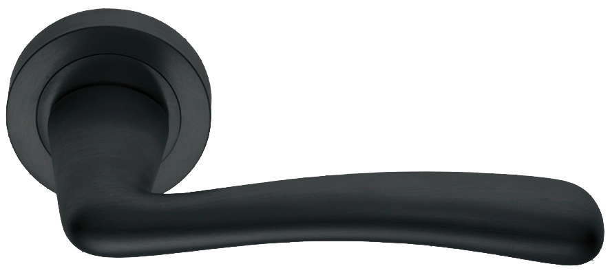 Ручка дверная COCKATOO R2 NERO раздельная на круглой розетке, цвет черный, латунь фото купить в Омске