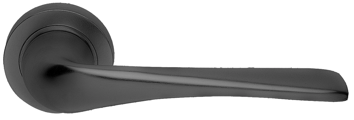 Ручка дверная LE MANS R2 NERO раздельная на круглой розетке, цвет черный, латунь фото купить в Омске