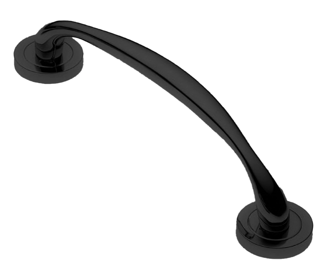 Ручка-скоба дверная LEON PH NERO на круглой розетке, цвет черный, латунь фото купить в Омске