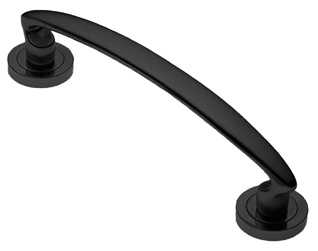 Ручка-скоба дверная FLAMINGO PH NERO на круглой розетке, цвет черный, латунь фото купить в Омске