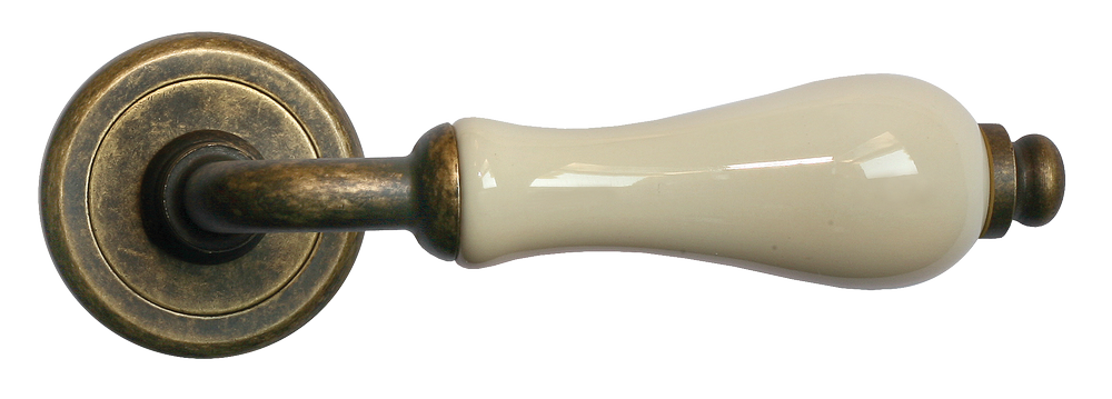 Ручка дверная CERAMICA R4 OBR/CHAMP раздельная на круглой розетке, цвет - бронза/шампань, латунь фото купить в Омске