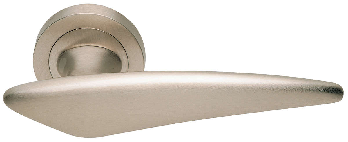 Ручка дверная BOLID R2 NIS раздельная на круглой розетке, цвет матовый никель, латунь фото купить Омск