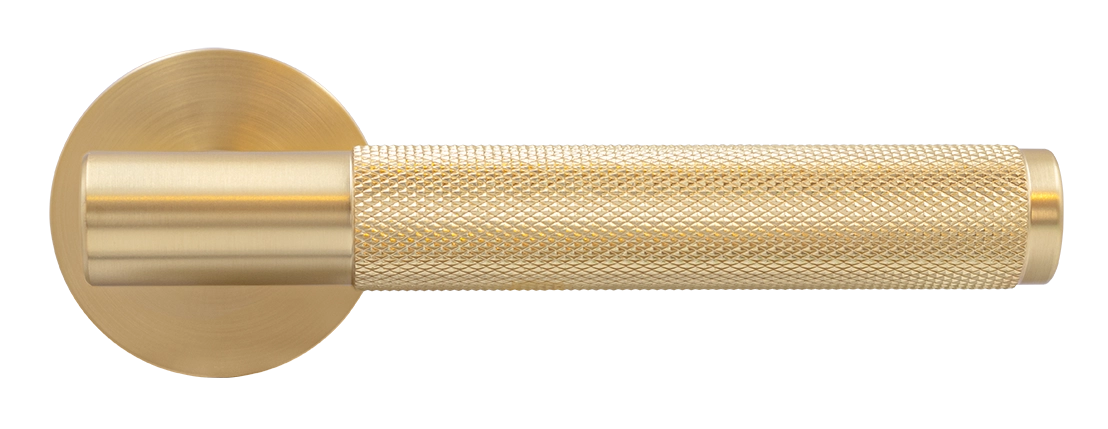 Ручка дверная AZRIELI MH-57-R6T MSG раздельная на круглой розетке, цвет матовый сатинированный золото, ЦАМ фото купить в Омске