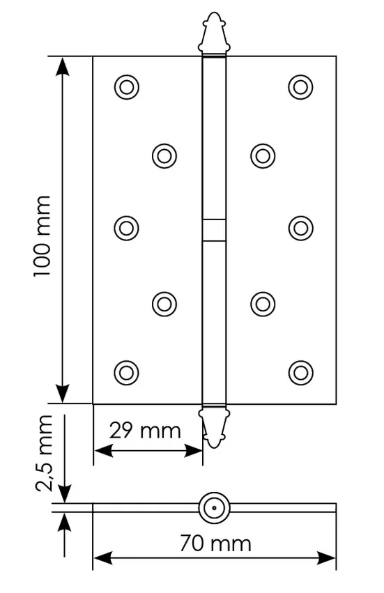 Петля карточная разъемная MSN 100X70X2.5 R COF с подшипником стальная правая, врезная, цвет кофе фото купить в Омске