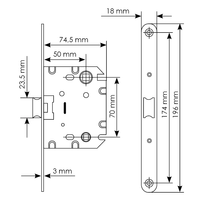 Защелка межкомнатная 1870P SN -IND SP-1 с ответной планкой, бесшумная сантехническая, цвет никель фото купить в Омске