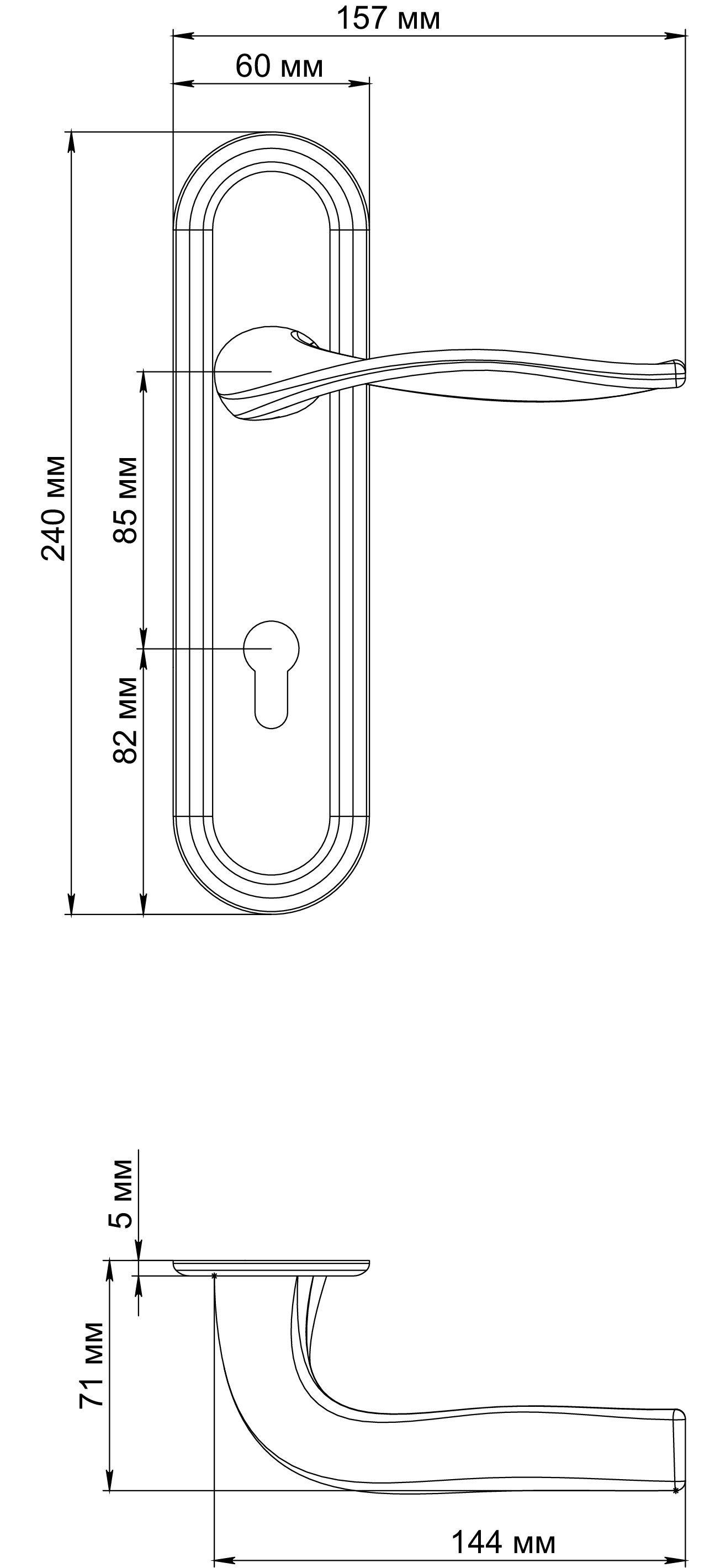 Ручка дверная SKYSCRAPER PLR KH SST на планке под ключевой цилиндр, цвет Летняя гроза/Summer Storm фото купить в Омске