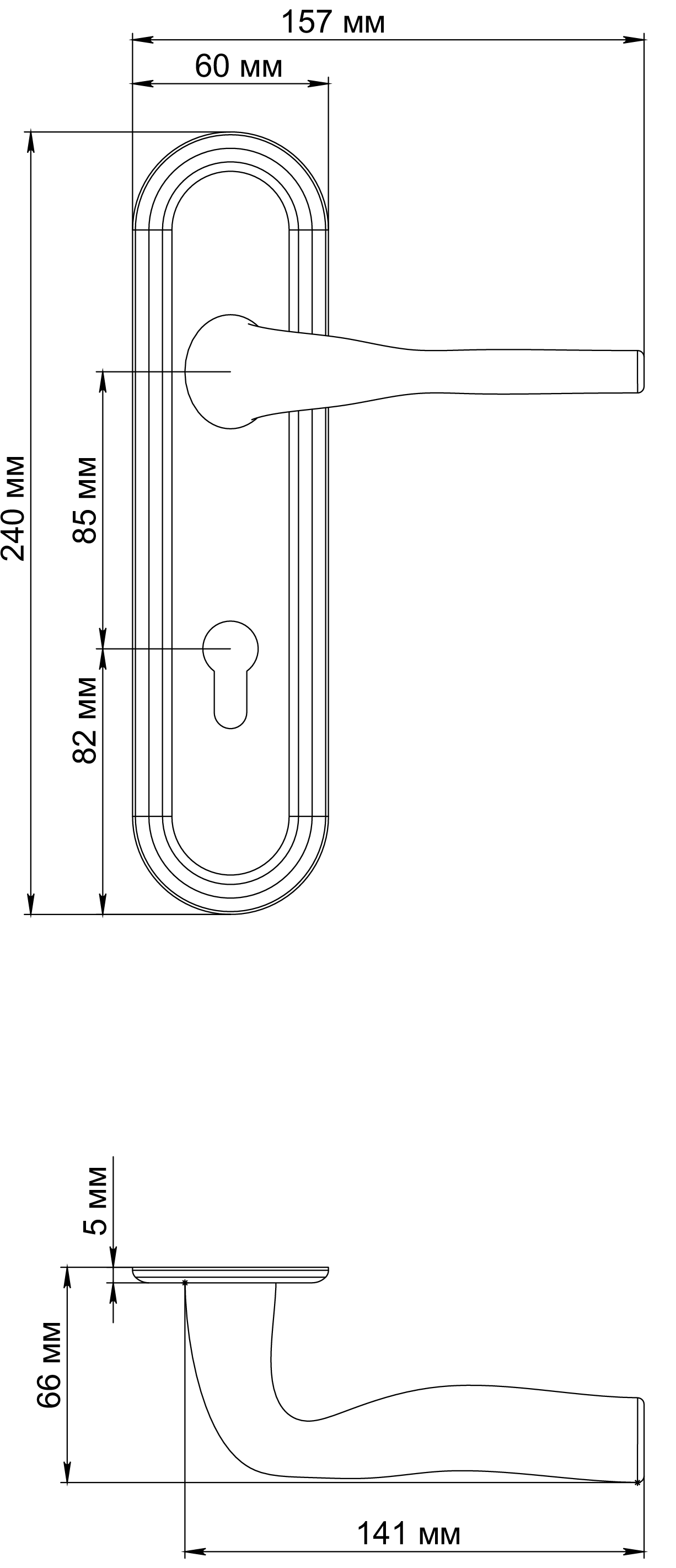 Ручка дверная LVB PLR KH SST на планке под ключевой цилиндр, цвет Летняя гроза/Summer Storm фото купить в Омске