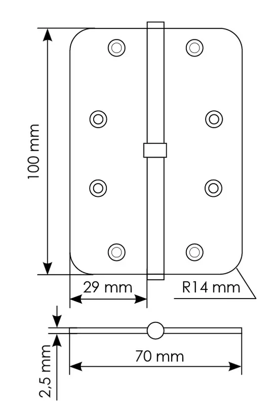 MSD-C 100X70X2.5 AB R, петля стальная скругленная правая без коронки, цвет - бронза фото купить в Омске