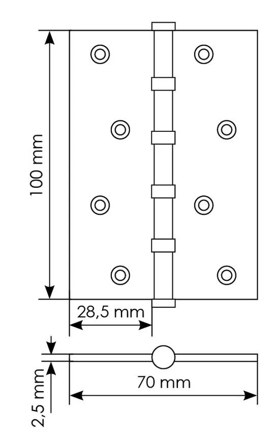 Петля универсальная карточная MS 100X70X2.5-4BB W стальная, врезная, цвет белый, сталь фото купить в Омске